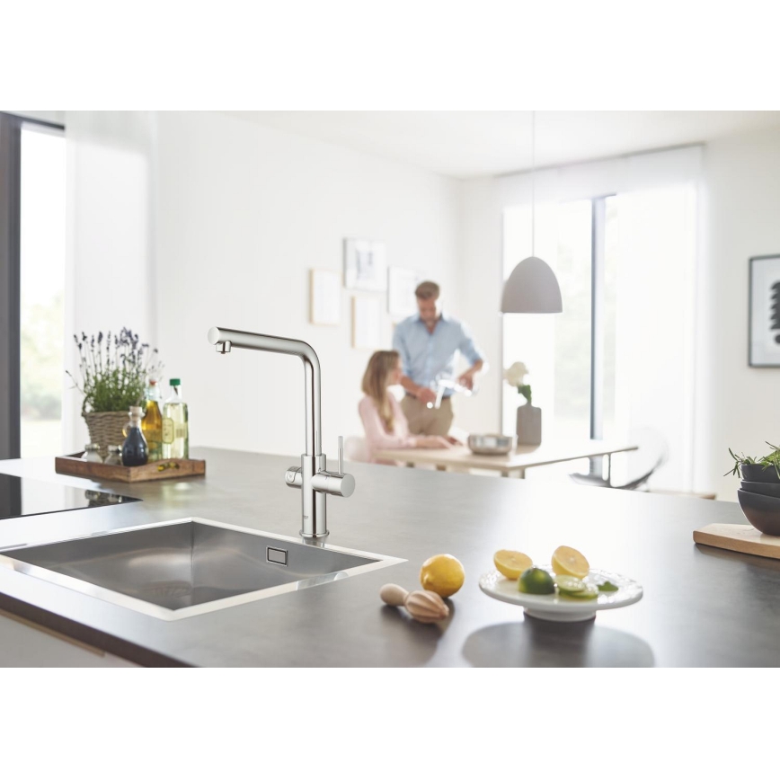 GROHE 31454001 - Mitigeur d'évier BLUE HOME, bec en L, chrome brillant