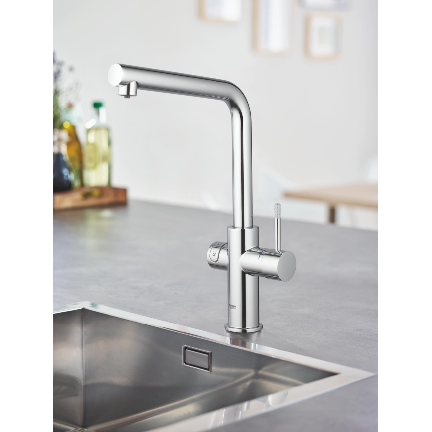 GROHE 31454001 - Mitigeur d'évier BLUE HOME, bec en L, chrome brillant