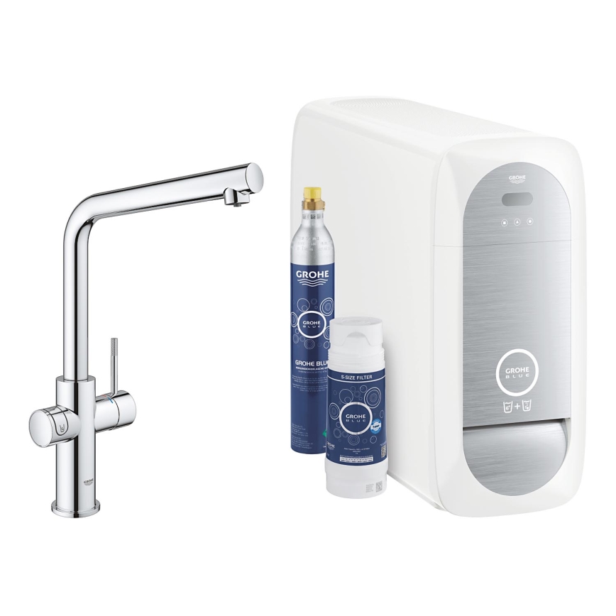 GROHE 31454001 - Mitigeur d'évier BLUE HOME, bec en L, finition chrome poli