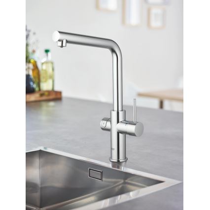 GROHE 31454001 - Mitigeur d'évier BLUE HOME, bec en L, finition chrome poli