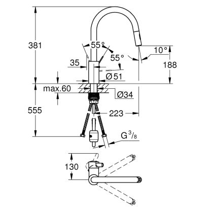 GROHE 31481001 - Mitigeur d'évier EUROSMART COSMOPOLITAN chromé brillant