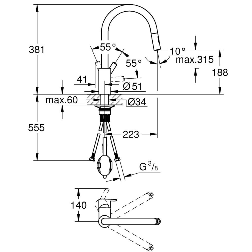 GROHE 31486DC1 - Mitigeur d'évier FEEL en acier inoxydable