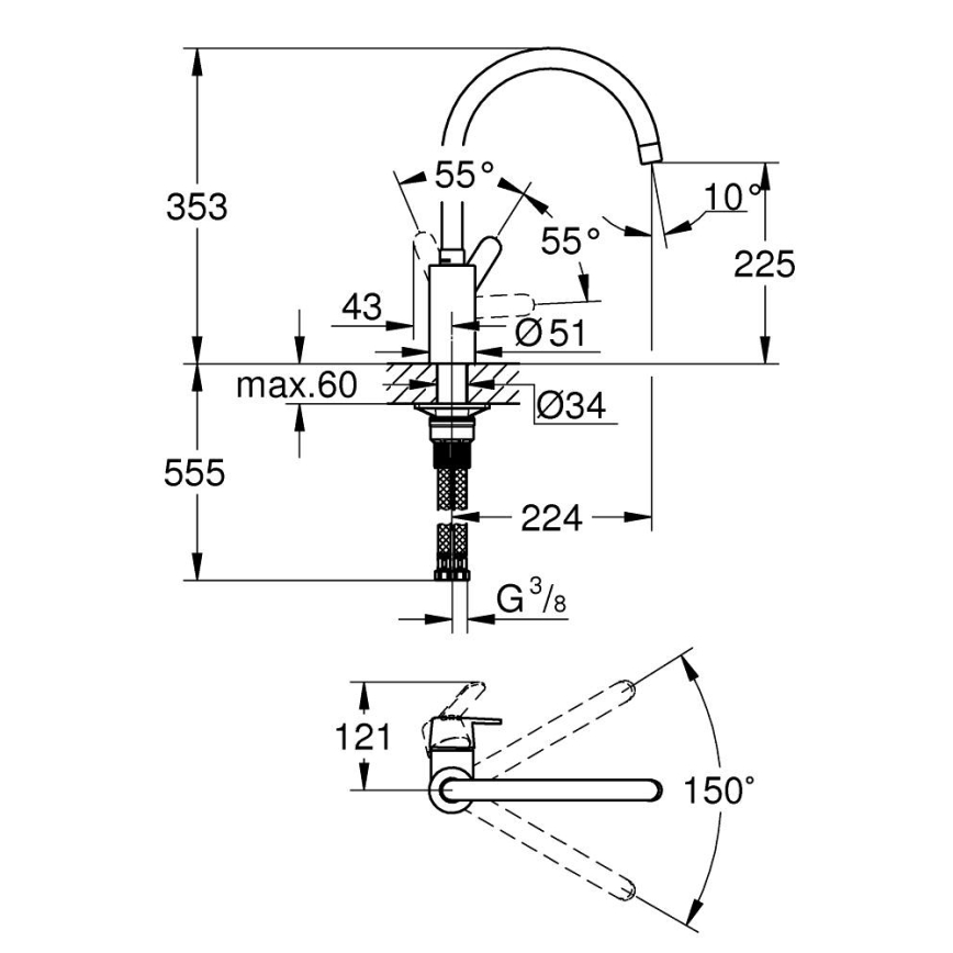 GROHE 31494001 - Mitigeur d'évier GET, chrome brillant