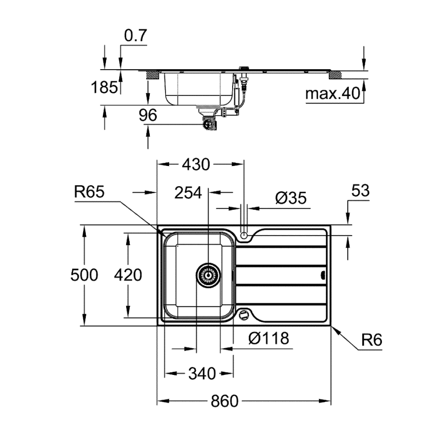 GROHE 31573SD1 - Ensemble évier de cuisine K500 avec égouttoir et mitigeur A, 86×50 cm, acier inoxydable
