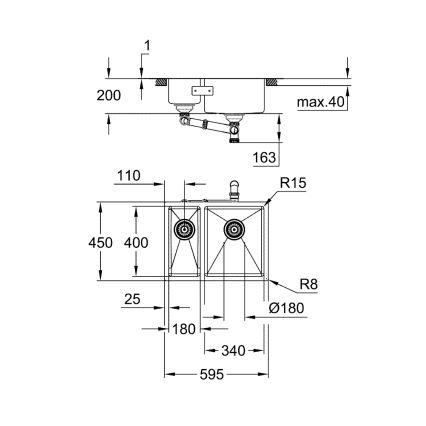 GROHE 31576SD1 - Évier de cuisine K700U 595 × 450 mm en acier inoxydable