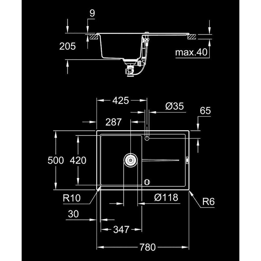 GROHE 31639AP0 - Évier composite K400 780 × 500 mm, noir