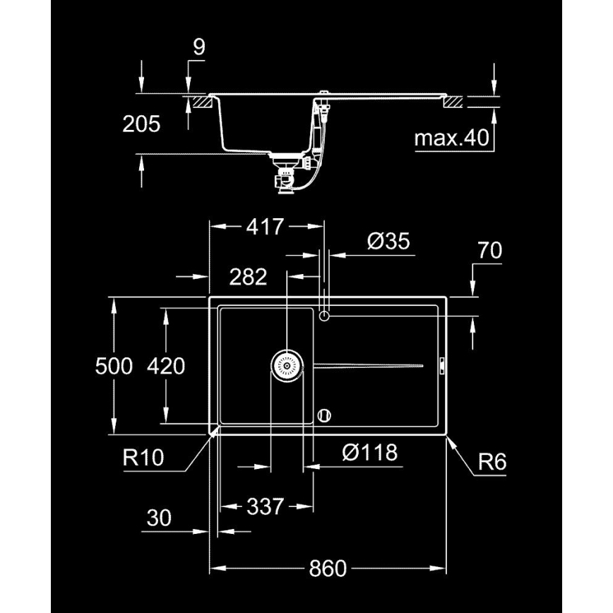 GROHE 31640AP0 - Évier composite K400 860 × 500 mm granit/noir