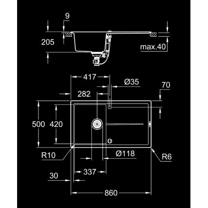 GROHE 31640AP0 - Évier en composite K400 860 × 500 mm noir