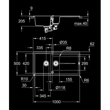 GROHE 31642AP0 - Évier composite K400 1000 × 500 mm noir