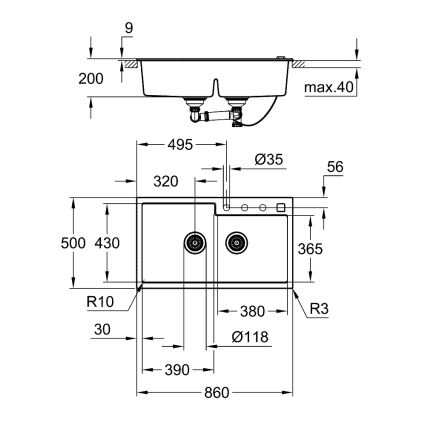 GROHE 31649AP0 - Évier composite K500 860 × 500 mm noir