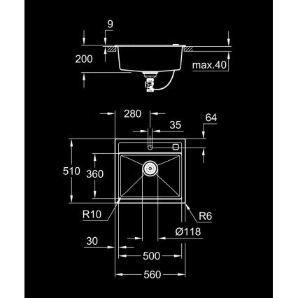 GROHE 31651AP0 - Évier de cuisine K700 560 × 510 mm en granit noir