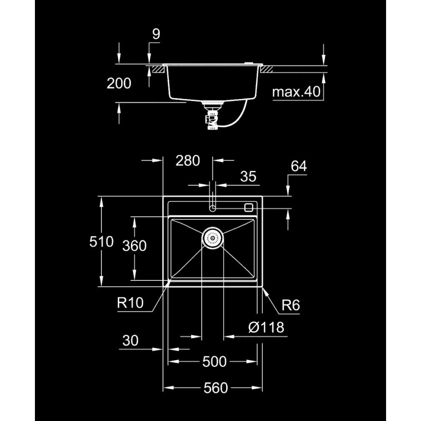 GROHE 31651AP0 - Évier de cuisine K700 560 × 510 mm en granit noir