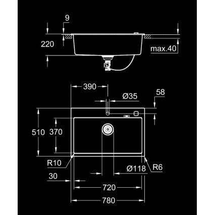 GROHE 31652AP0 - Évier composite K700 780 × 510 mm noir