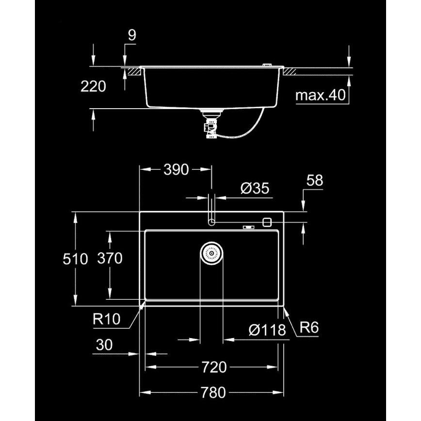 GROHE 31652AP0 - Évier composite K700 780 × 510 mm noir