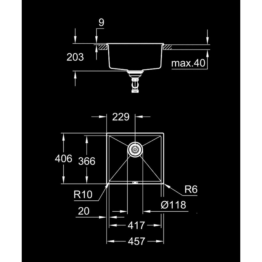 GROHE 31653AP0 - Évier K700U 457 × 406 mm pierre/noir