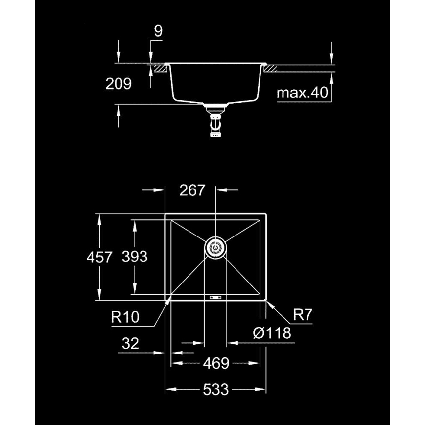 GROHE 31654AP0 - Évier composite K700U 533 × 457 mm noir