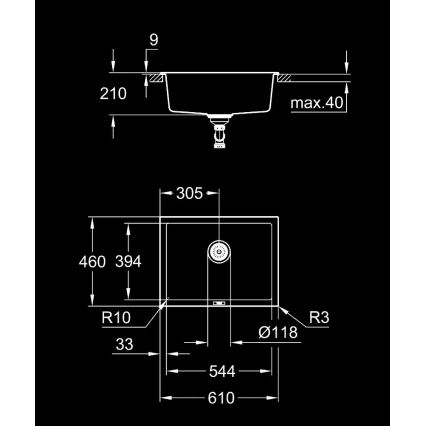GROHE 31655AP0 - Évier K700U 610 × 460 mm, pierre noire/noir