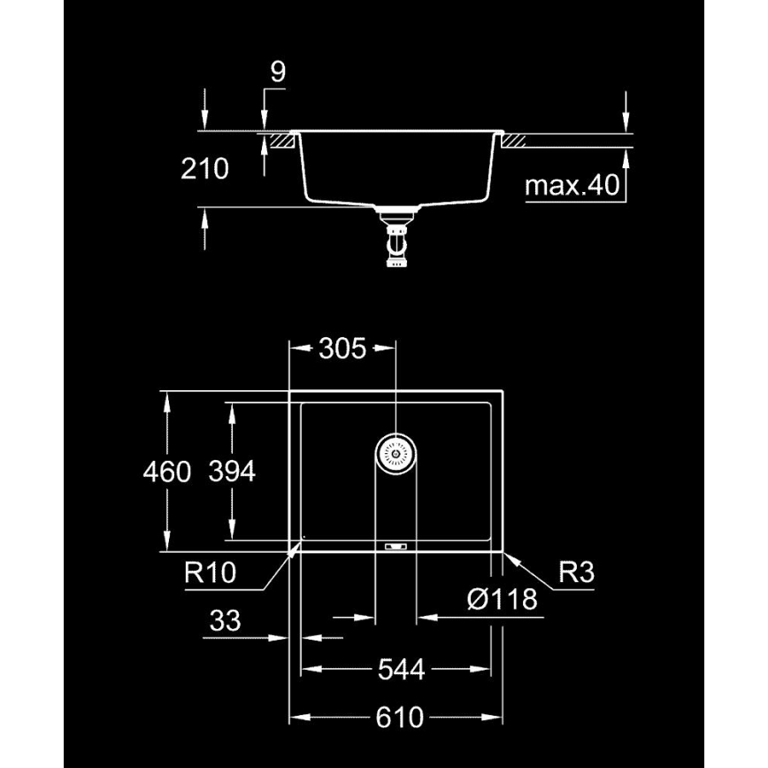 GROHE 31655AP0 - Évier K700U 610 × 460 mm, pierre noire/noir