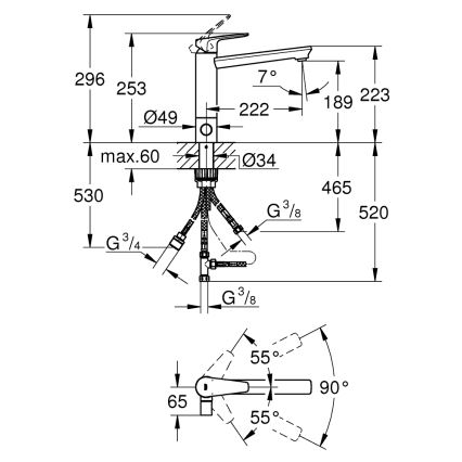GROHE 31696000 - Mitigeur d'évier BAUEDGE chrome brillant