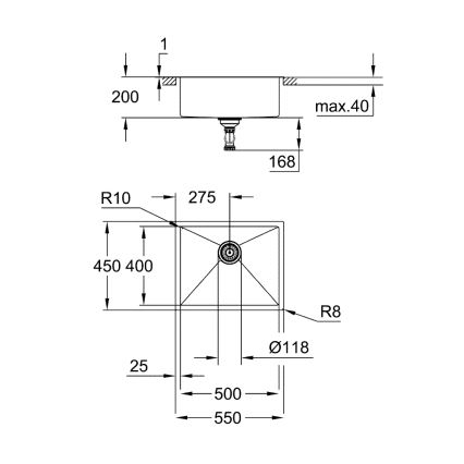 GROHE 31726SD0 - Évier de cuisine K700 550 × 450 mm en acier inoxydable