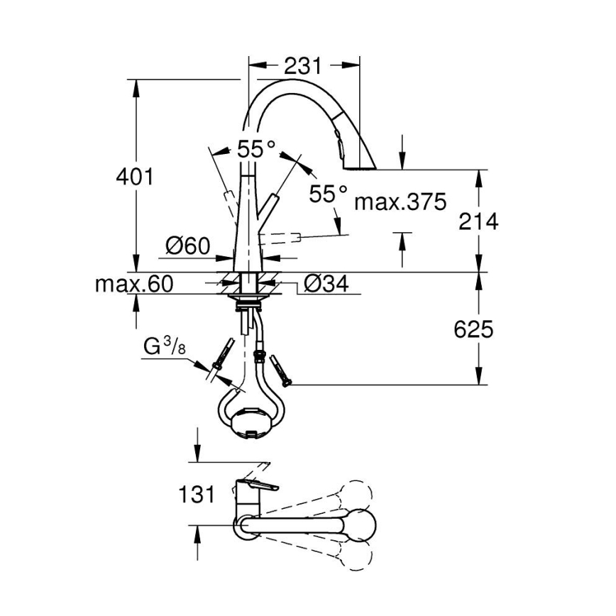GROHE 32294002 - Mitigeur pour évier ZEDRA 401 mm chrome poli