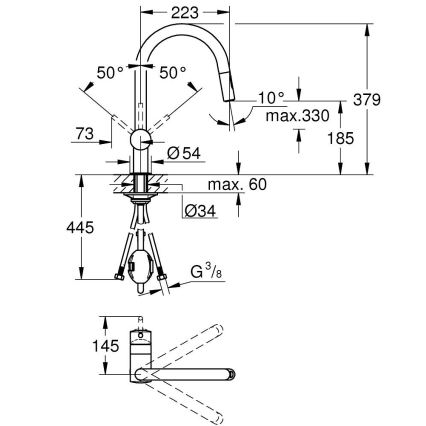 GROHE 32321002 - Mitigeur d'évier A, finition chrome brillant