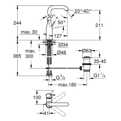 GROHE 32628AL1 - Mitigeur pour lavabo ESSENCE Taille L, finition graphite
