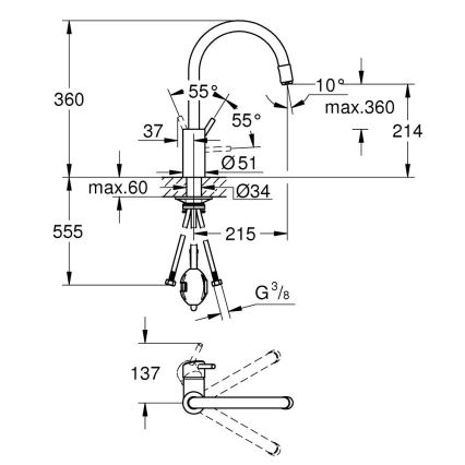 GROHE 32663003 - Mitigeur d'évier CONCETTO 360 mm chrome brillant
