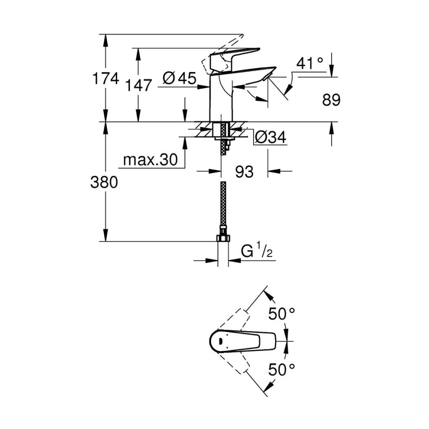 GROHE 32858001 - Mitigeur pour lavabo BAUEDGE 147 mm, chrome brillant