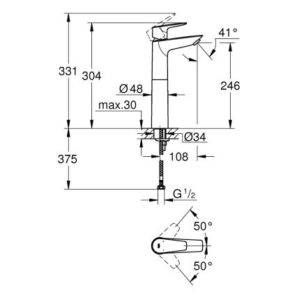 GROHE 32860001 - Mitigeur pour lavabo BAUEDGE 304 mm chrome poli