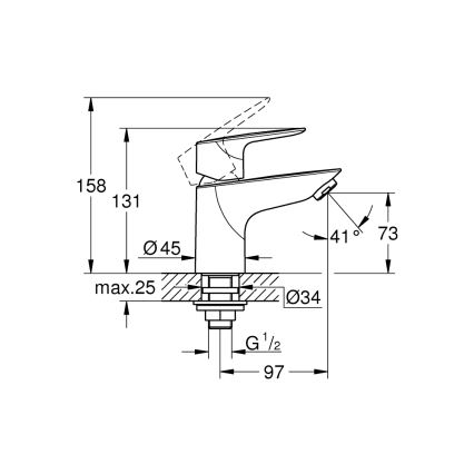 GROHE 32861001 - Mitigeur sur plage BAUEDGE 131 mm chrome brillant