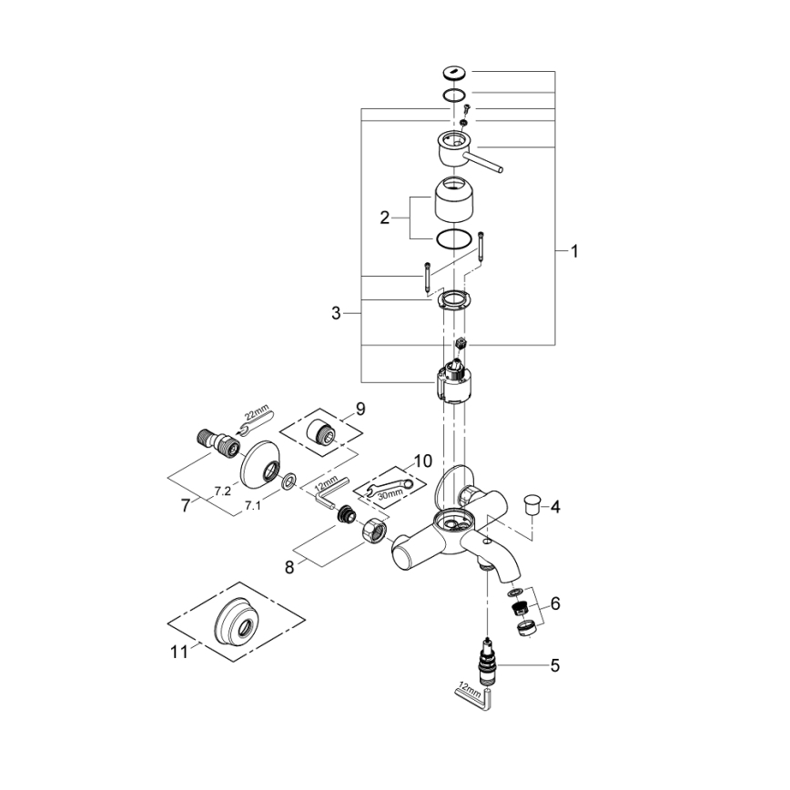 GROHE 32865000 - Mitigeur de baignoire BAUCLASSIC DN 15 chromé brillant