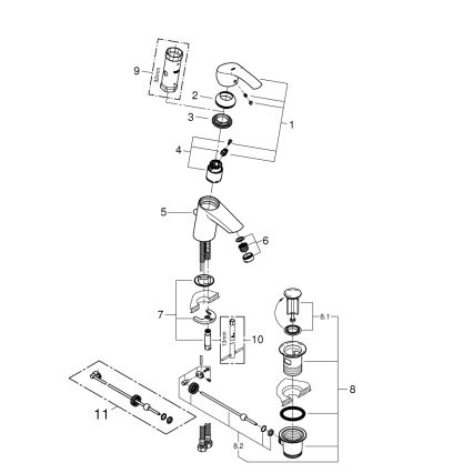 GROHE 33265002 - Mitigeur de lavabo EUROSMART DN 15 taille S, chromé brillant