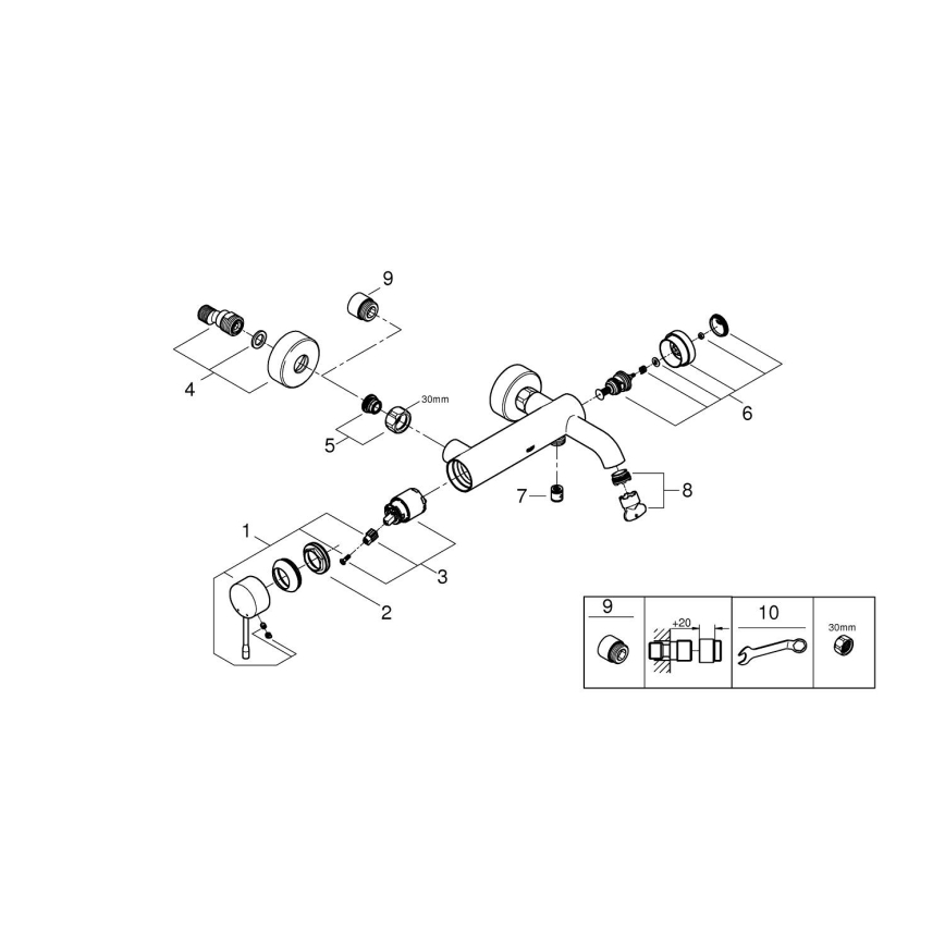 GROHE 33624DL1 - Mitigeur de baignoire ESSENCE 193 mm, finition cuivre brossé