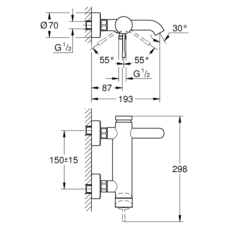 GROHE 33624DL1 - Mitigeur de baignoire ESSENCE 193 mm, finition cuivre brossé