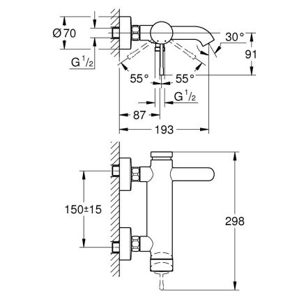 GROHE 33624GN1 - Mitigeur de baignoire ESSENCE 193 mm doré brossé