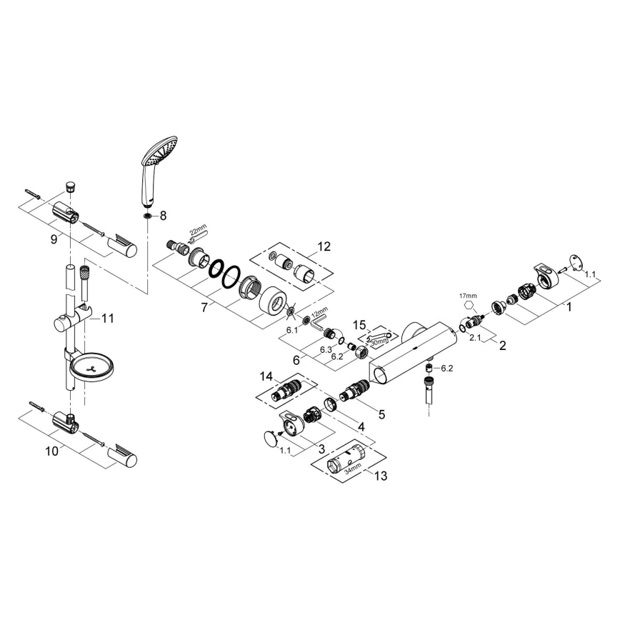 GROHE 34195001 - Mitigeur thermostatique GROHTHERM 2000 avec ensemble EUPHORIA 110 chromé