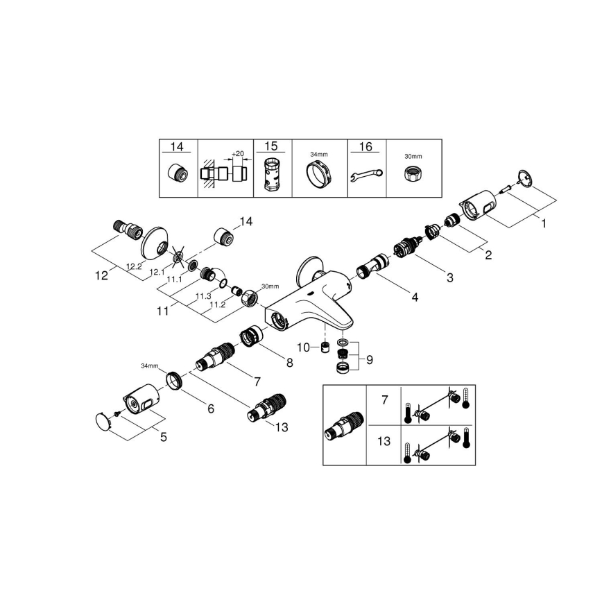 GROHE 34227002 - Mitigeur thermostatique pour baignoire PRECISION TREND DN 15 chromé brillant