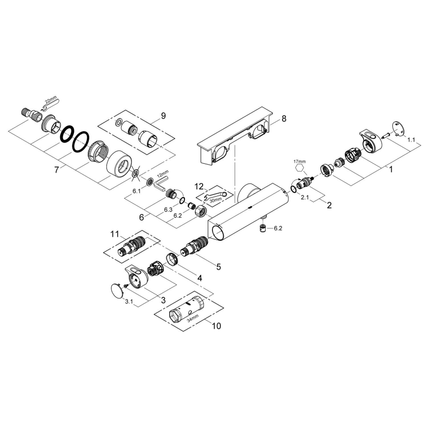 GROHE 34469001 - Mitigeur thermostatique de douche GROHTHERM 2000 DN 15 chromé