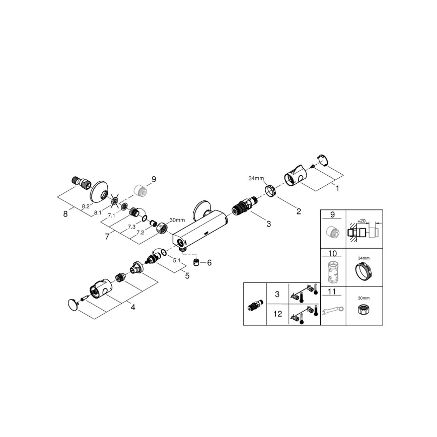 GROHE 34558000 - Mitigeur thermostatique de douche GROHTHERM 800 DN 15 chromé brillant