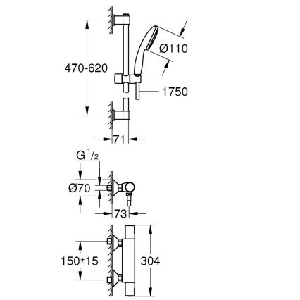GROHE 345972431 - Kit de douche avec mitigeur thermostatique PRECISION START 12” 60