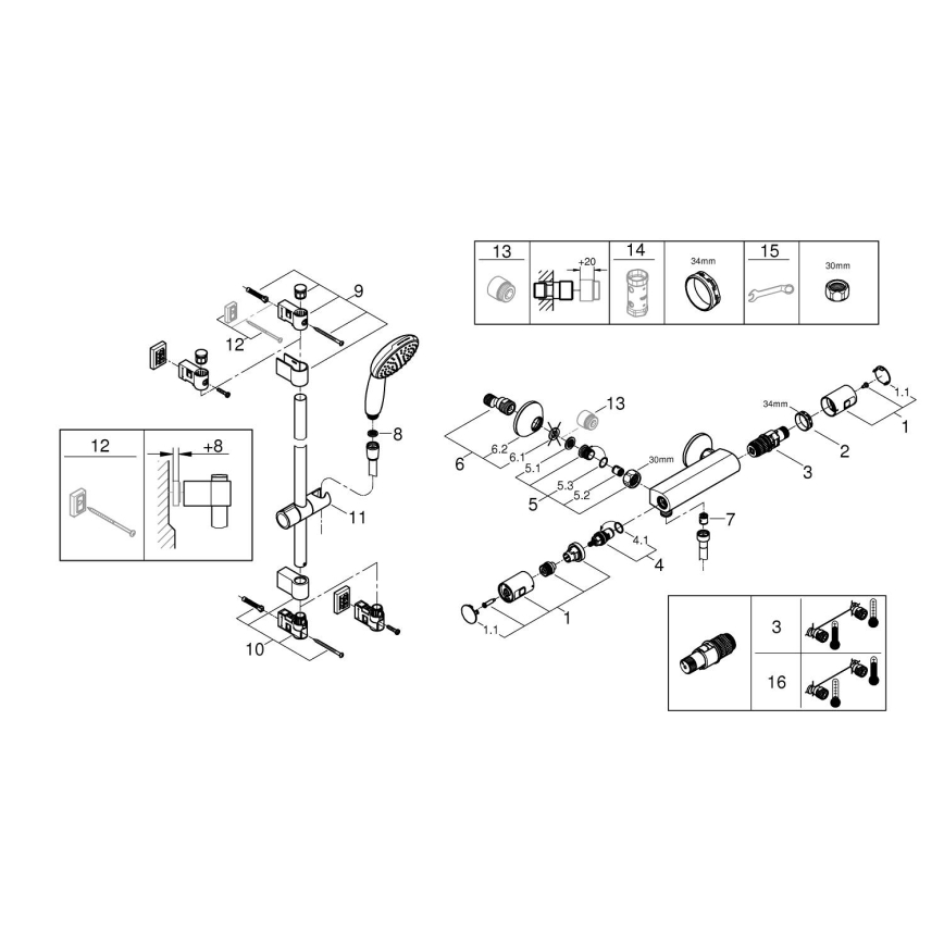 GROHE 345972431 -Mitigeur thermostatique de douche PRECISION START 12” 60 cm noir