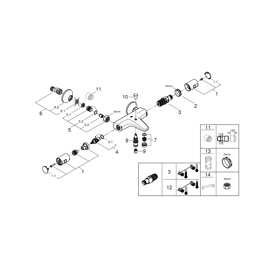 GROHE 345982430 - Mitigeur thermostatique de baignoire PRECISION START 168 mm noir