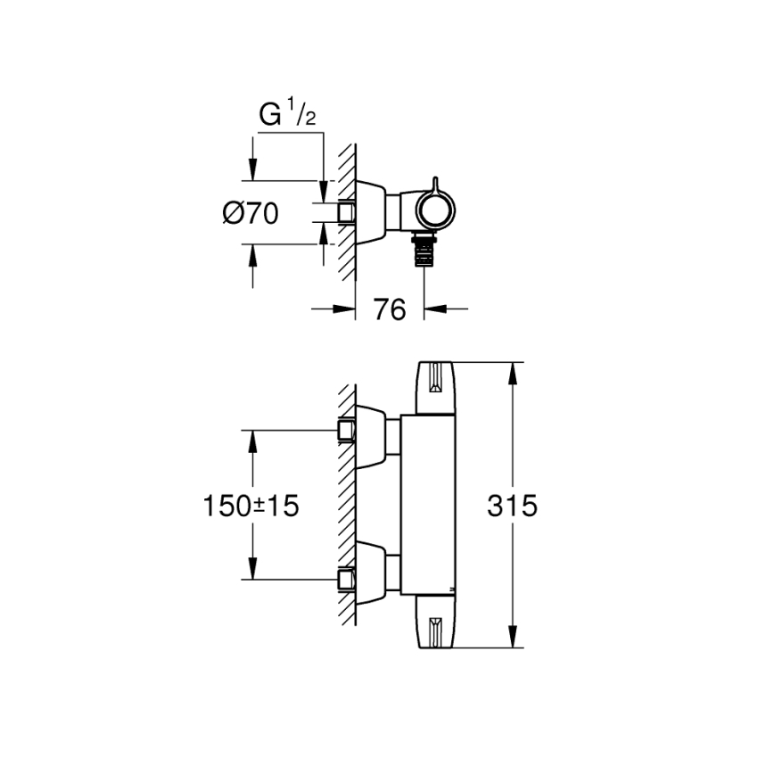 GROHE 34666000 - Mitigeur thermostatique médical DN 15, chromé brillant