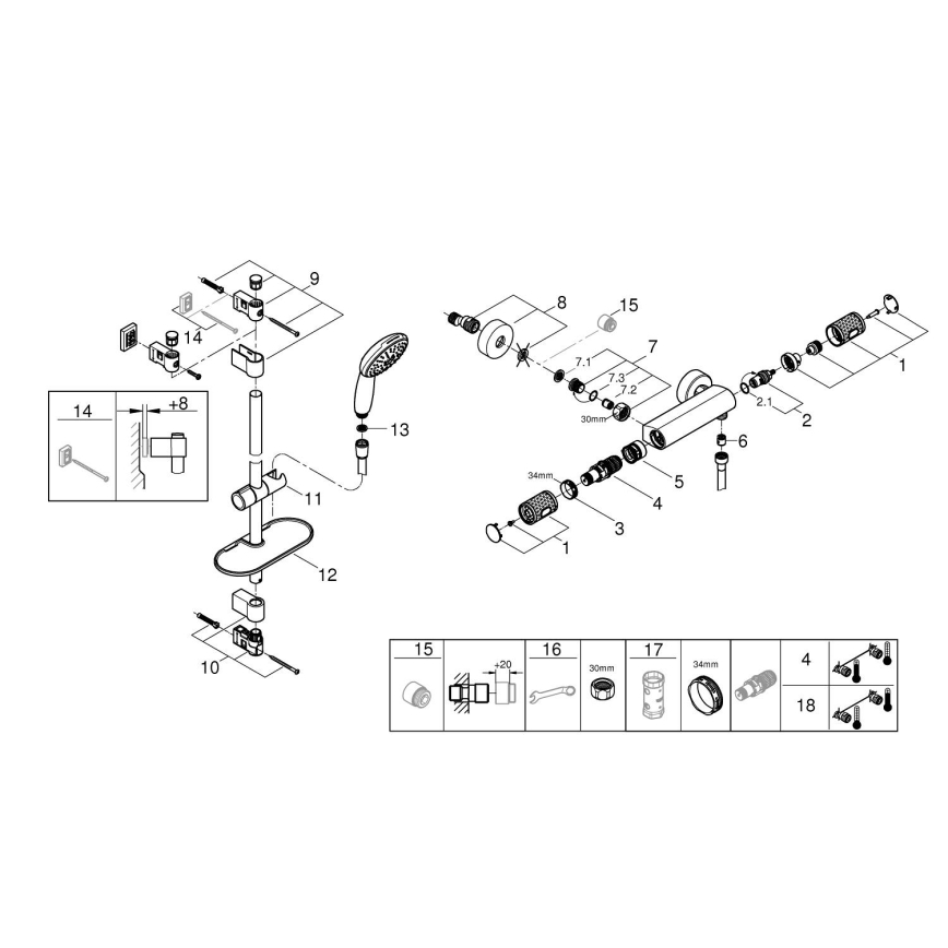 GROHE 34791001 - Ensemble de douche thermostatique PRECISION FEEL 600 mm chromé