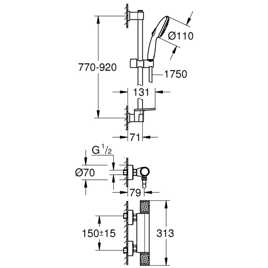 GROHE 34853001 - Ensemble de douche avec mitigeur thermostatique PRECISION FEEL+ 90 cm, fini chromé brillant
