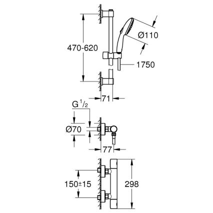 GROHE 34856000 - Mitigeur thermostatique de douche PRECISION GET 600 mm chromé