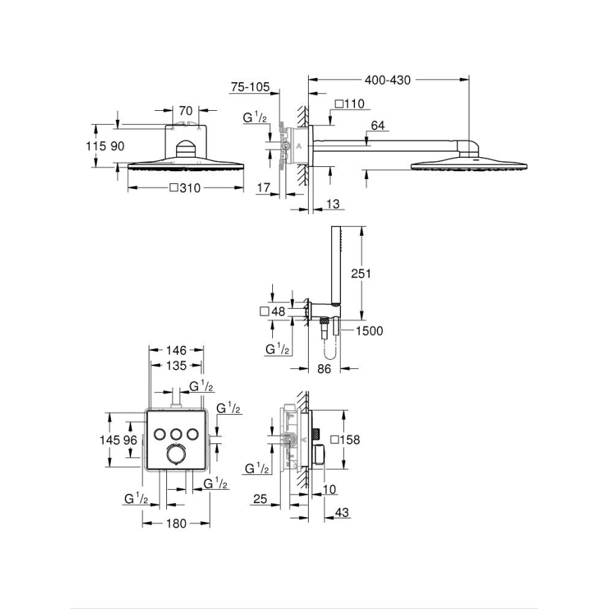 GROHE 34875000 - Système de douche PRECISION SMARTCONTROL 310 mm, chrome brillant