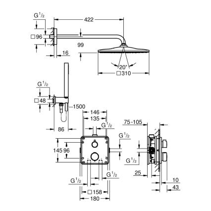 GROHE 34881000 - Système de douche encastré PRECISION 310 × 310 mm finition chrome brillant