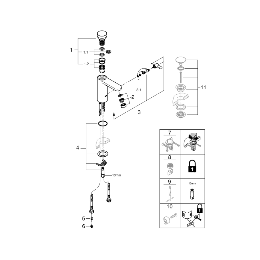 GROHE 36317000 - Mitigeur de lavabo à fermeture automatique EUROSMART COSMOPOLITAN T chromé